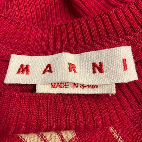 MARNI Size 4 Red Beige Wool Textured Crew Neck Pullover