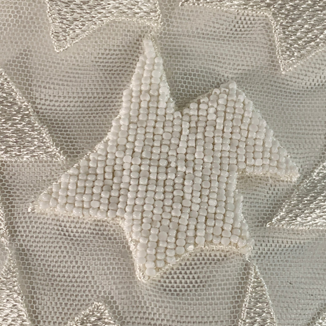 AKRIS Size 10 White Polyester Abstract Lace Nehru Collar Shirt