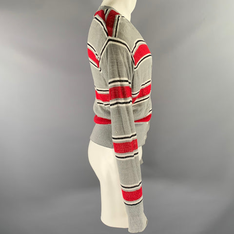 BLACK FLEECE Size S Red Grey Black Stripe Cotton Reversible Cardigan