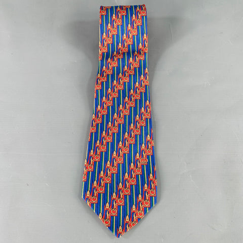 GUCCI Blue Red Equestrian Stripe Silk Tie