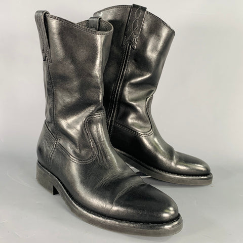 GOLDEN GOOSE Size 7 Black Leather Pull On Cowboy Boots