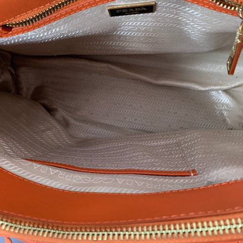 PRADA Galleria Orange Saffiano Leather Top Handles Handbag