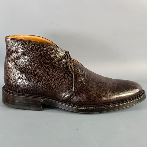RAF SIMONS Size 8 Brown Pebble Grain Leather Lace-Up Ankle Chukka Boots