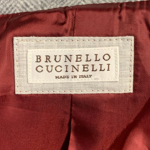 BRUNELLO CUCINELLI Size 38 Grey Herringbone Wool Cashmere Coat