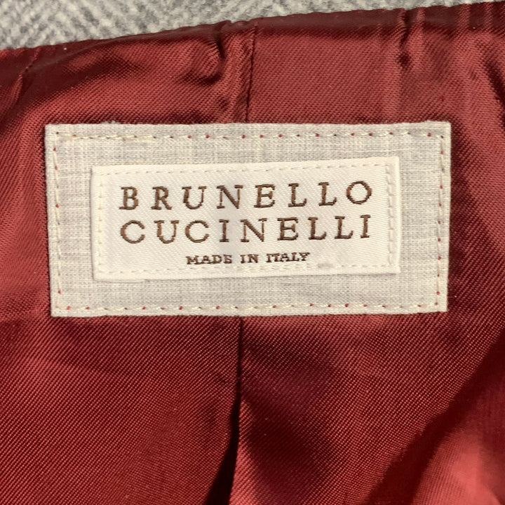 BRUNELLO CUCINELLI Size 38 Grey Herringbone Wool Cashmere Coat