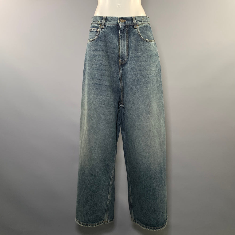 BALENCIAGA Size 26 Blue Polyester Cotton Wide Leg Jeans