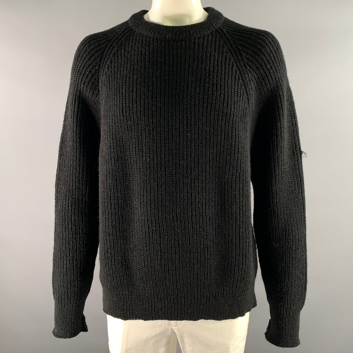 JAMES COWARD Size XL Black Ribbed Wool Raglan Sweater