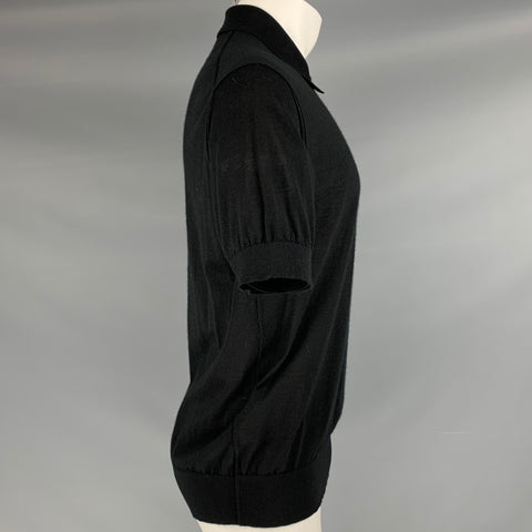 DOLCE & GABBANA Size M Black Beaded Honeybee Applique Cashmere Buttoned Polo