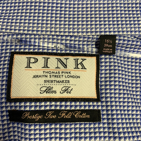 PINK Size M Blue White Cotton Nailhead French Cuff Long Sleeve Shirt