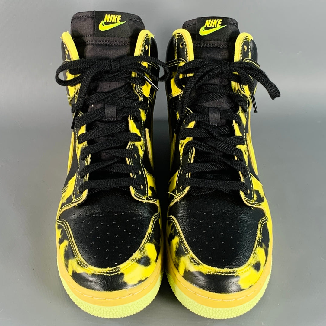 NIKE Size 11 Dunk High 1985 Black Yellow Print Leather High Top Sneakers