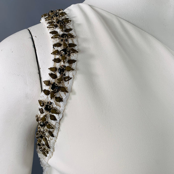 ROBERTO CAVALLI Size 12 Cream Viscose Blend Rhinestones Evening Gown