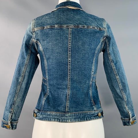 BURBERRY Size 2 Blue Cotton Blend Denim Plaid Trim Button Up Jacket