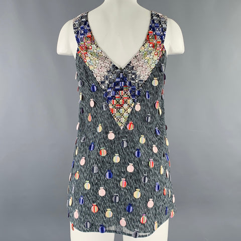 MARCO do VICENZO Size 4 Blue Multi Color Polyester Embellishment Casual Top