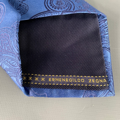 ERMENEGILDO ZEGNA Blue Paisley Silk Tie