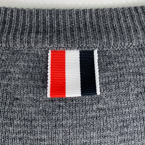 THOM BROWNE Size XL Grey White Knit Cotton Crew Neck Pullover