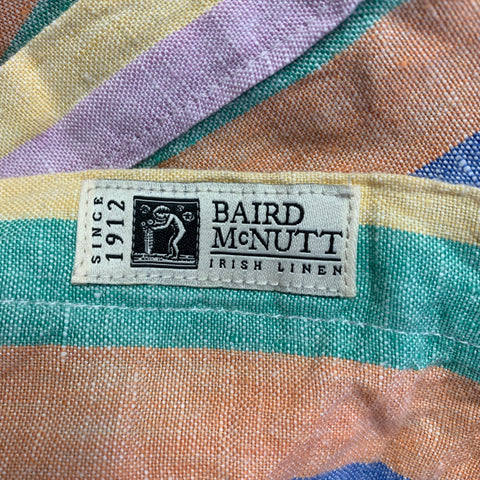 J.CREW Size L Multi Color Stripe Linen One Pocket Short Sleeve Shirt
