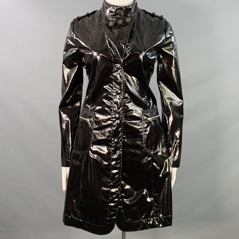 EMPORIO ARMANI Size 12 Black Polyester Cotton Epaulets Zip Pockets Hidden Snaps Coat