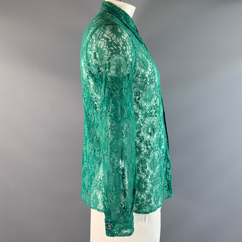 GUCCI Size M Green Lace Polyamide Blend Button Up Long Sleeve Shirt
