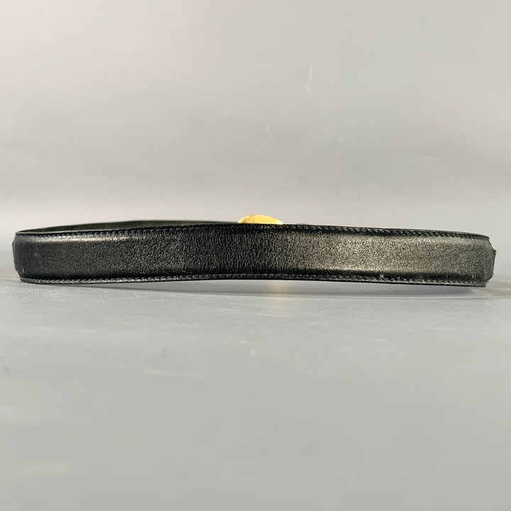 SALVATORE FERRAGAMO Size 29 Black Gold Logo Leather Belt
