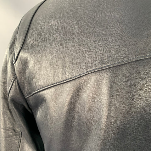 BUGATCHI Size L Navy Lambskin Leather Moto Racer Jacket