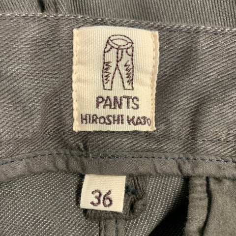 HIROSHI KATO Size 36 The Axe Green Grey Twill Cotton Blend Flat Front Casual Pants
