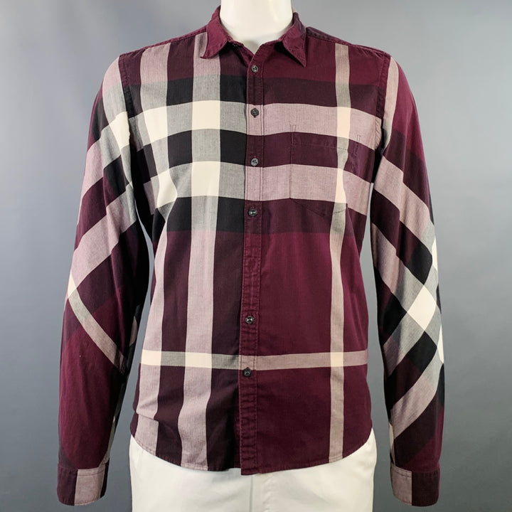 BURBERRY BRIT Size XL Purple Black White Plaid Cotton Long Sleeve Shirt