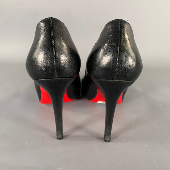 CHRISTIAN LOUBOUTIN Size 7.5 Black Leather Round Toe Pumps