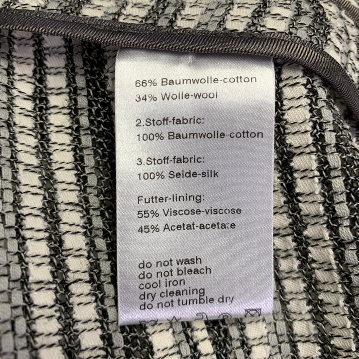 AKRIS Size 8 Grey White Cotton Wool Stripe Open Front Jacket