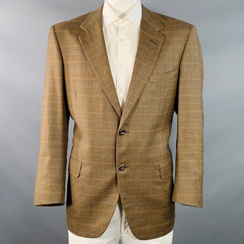OXXFORD CLOTHES Size 44 Regular Brown Blue Plaid Wool Tweed Notch Lapel Sport Coat