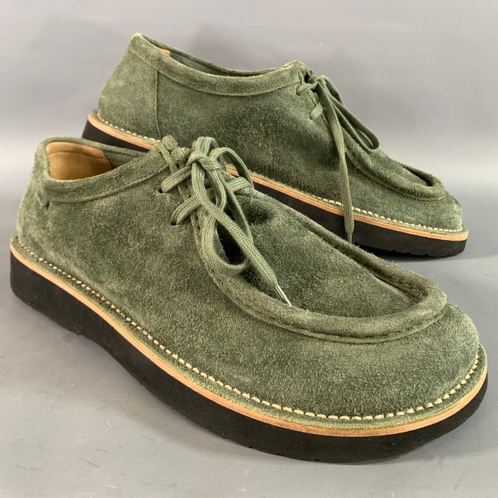 LOEWE Size 12 Green Textured Suede Chukka Lace Up Shoes