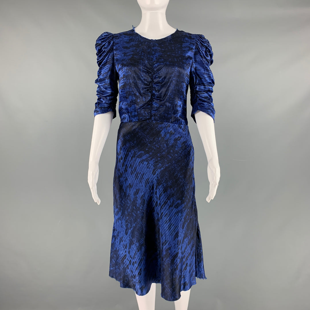 ISABEL MARANT Size 2 Blue Black Silk Print A-Line Dress