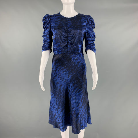 ISABEL MARANT Size 2 Blue Black Silk Print A-Line Dress