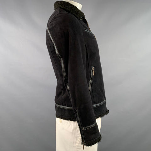 BURBERRY BLACK LABEL Size M Black Faux Suede Zip Pockets Jacket