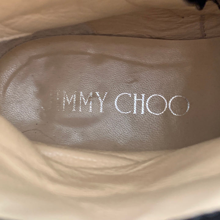 JIMMY CHOO Size 7.5 Black Leather Studded Belted Side Zipper Ankle Boots