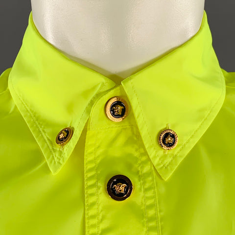 VERSACE Size 36 Neon Yellow Polyester One Pocket Oversized Long Sleeve Shirt