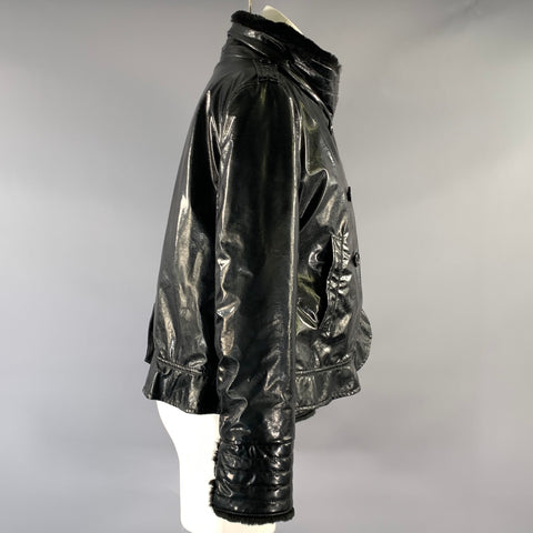 ARMANI COLLEZIONI Size 6 Black Polyurethane Ruffled Double Breasted Coat