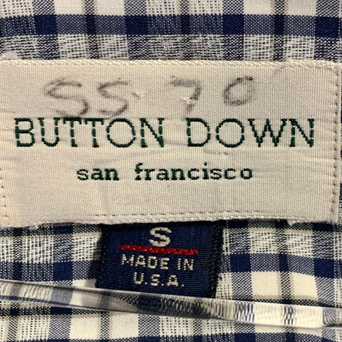 BUTTON DOWN Size S Blue White Plaid Cotton One Pocket Long Sleeve Shirt