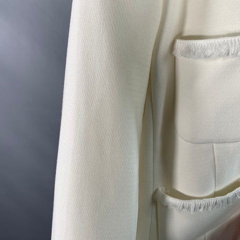 L'AGENCE Size 8 White Polyester Blend Woven Cropped Open Front Jacket Blazer