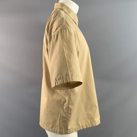 PRADA Size S Khaki Polyester Cotton Zip Up Short Sleeve Shirt