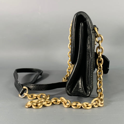 DIANE VON FURSTENBERG Black Gold Leather Cross Body Handbag