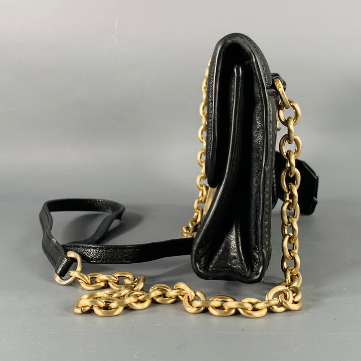 DIANE VON FURSTENBERG Black Gold Leather Cross Body Handbag