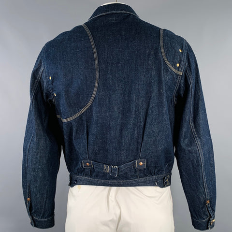 KAPITAL Size L Indigo Contrast Stitch Denim Patch Pockets Jacket