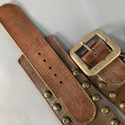 RALPH LAUREN Size M Brown Brass Studded Leather Western Belt