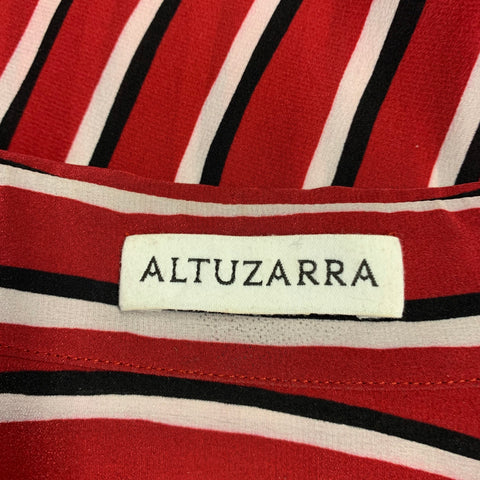 ALTUZARRA Size 0 Red Black White Silk Stripe Hidden Buttons Casual Top