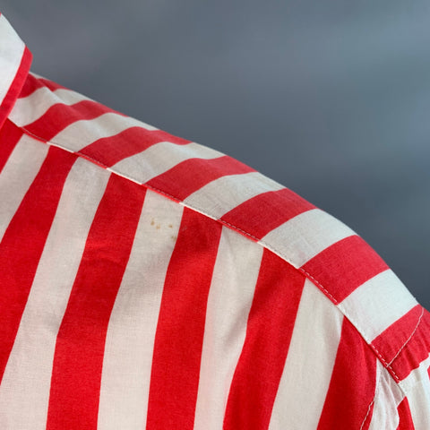 GIANMARCO VENTURI Vintage Size S Red White Stripe Cotton One Pocket Long Sleeve Shirt