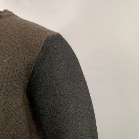 JIL SANDER Taille XL Pull Col Rond Color Block Laine Marron Noir