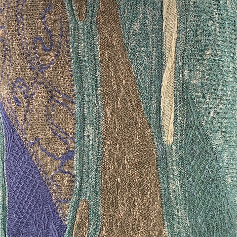 EMPORIO ARMANI Size L Green Blue Geometric Cotton Linen Crew Neck Sweater