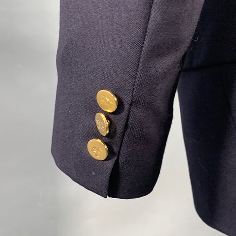 BURBERRYS Size 38 Navy Wool Double Breasted Peak Lapel Sport Coat