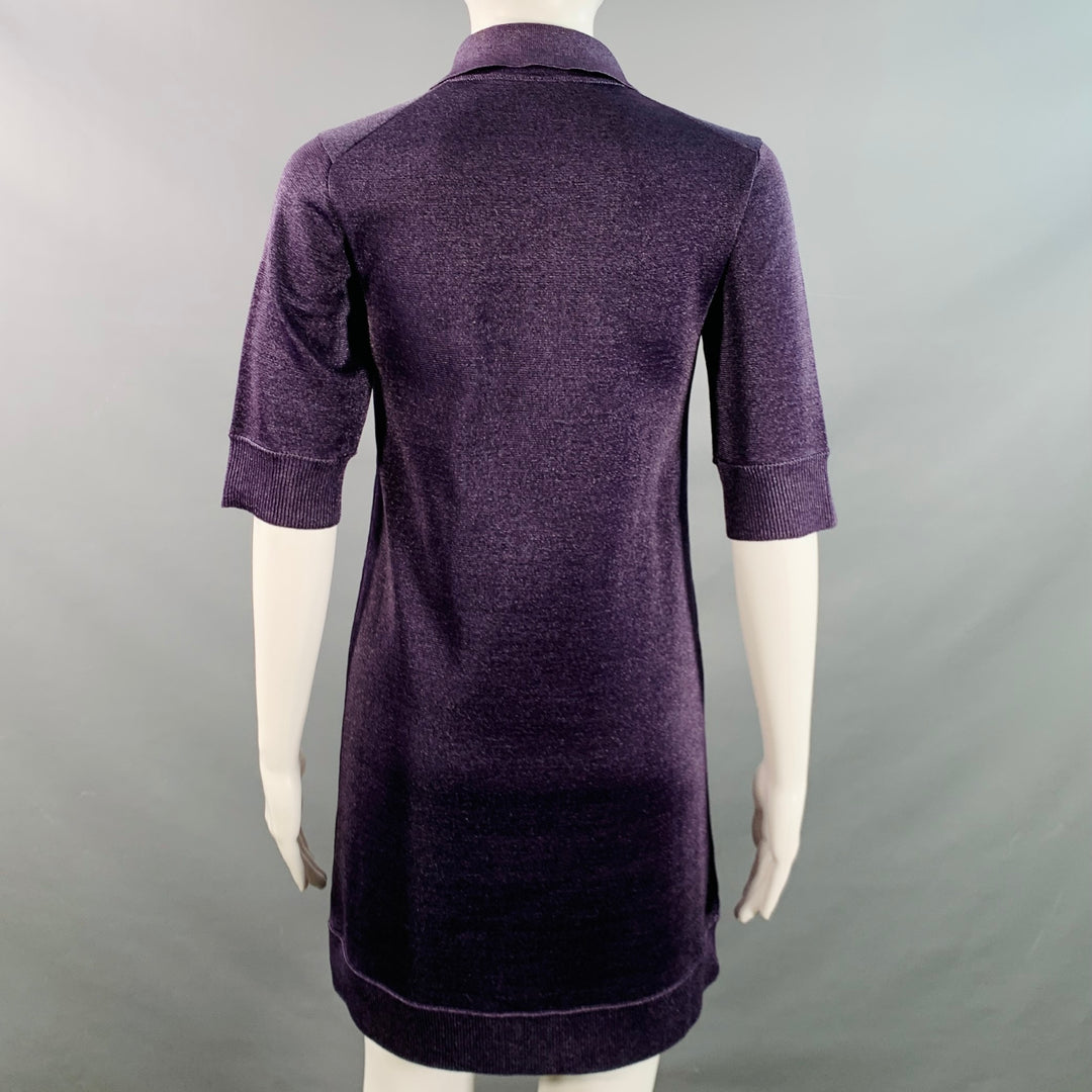 LOUIS VUITTON Size XS Metallic Purple Polyester Merino Wool Mini Polo Dress