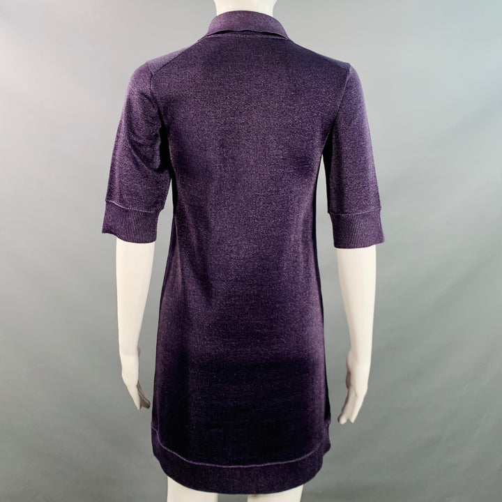 LOUIS VUITTON Size XS Metallic Purple Polyester Merino Wool Mini Polo Dress